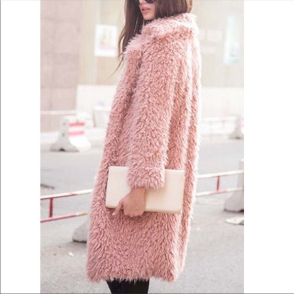 Jackets & Blazers - Fuzzy Pink Knee-Length Coat